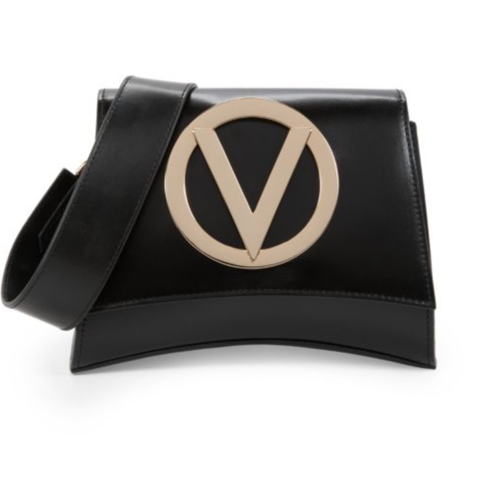 NWT Valentino Honey Forever Crossbody Black Leather Bag w/Logo Strap + Dustbag